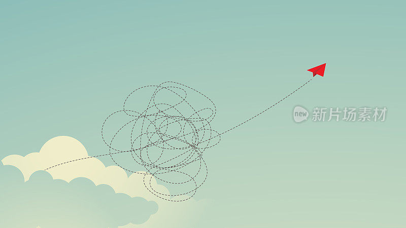 飞机航线以虚线形状，红纸飞机航线
