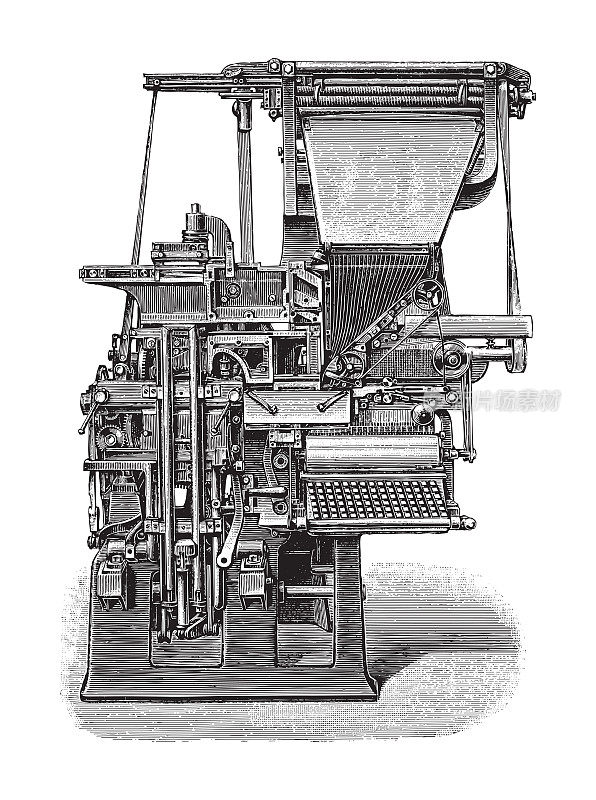 老式排字机-老式雕刻插图