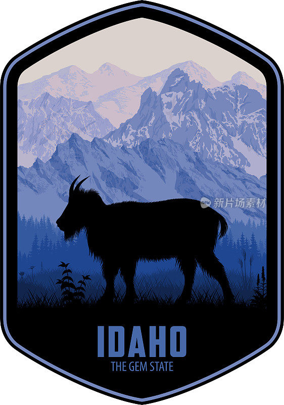 爱达荷州矢量标签落基山脉山羊在白云山