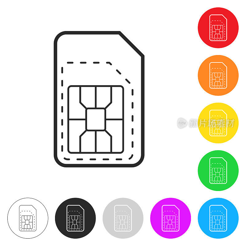 SIM卡预切割。彩色按钮上的图标