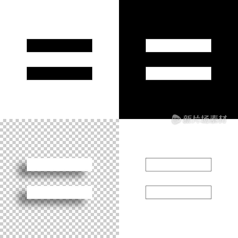 等号。图标设计。空白，白色和黑色背景-线图标