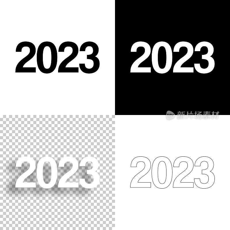 2023年――2023年。图标设计。空白，白色和黑色背景-线图标