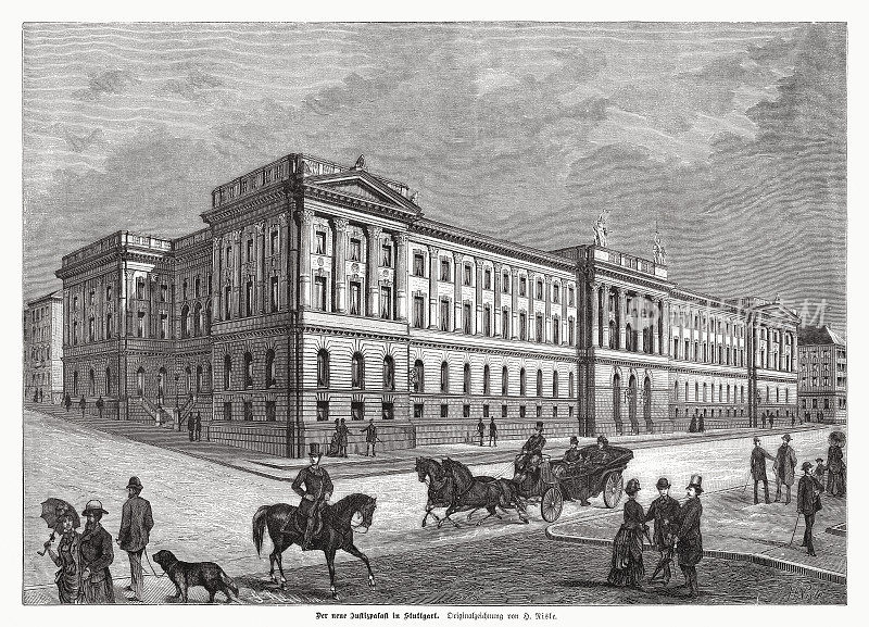 斯图加特前法院，Baden-Württemberg，德国，木刻，1885年出版
