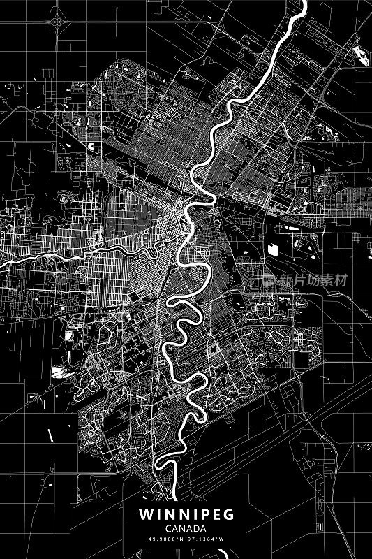 温尼伯，马尼托巴，加拿大矢量地图
