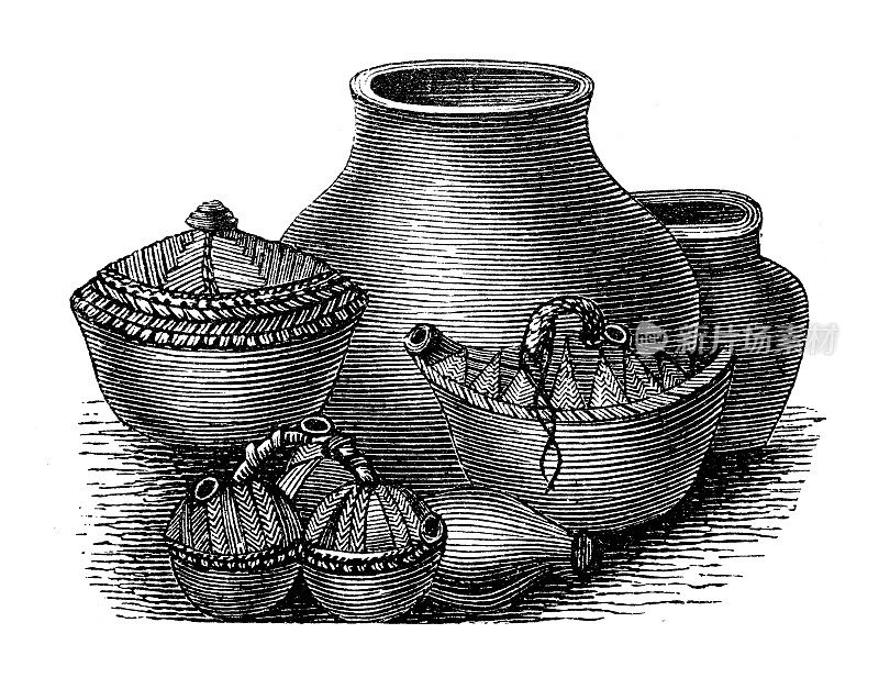 古董插图，民族志和土著文化:斐济，花瓶