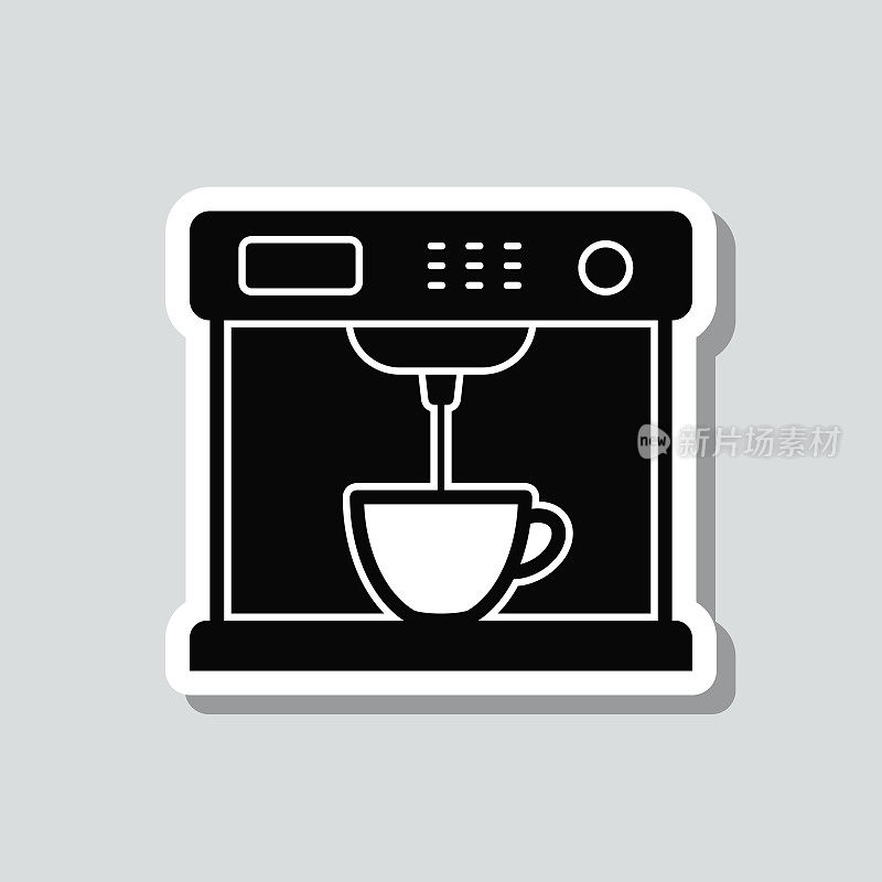 咖啡机。图标贴纸在灰色背景