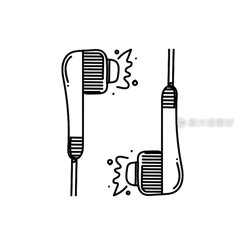 耳机线图标，草图设计，像素完美，可编辑笔画。