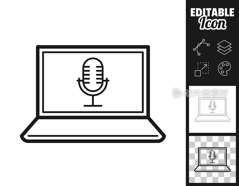 笔记本电脑麦克风。图标设计。轻松地编辑