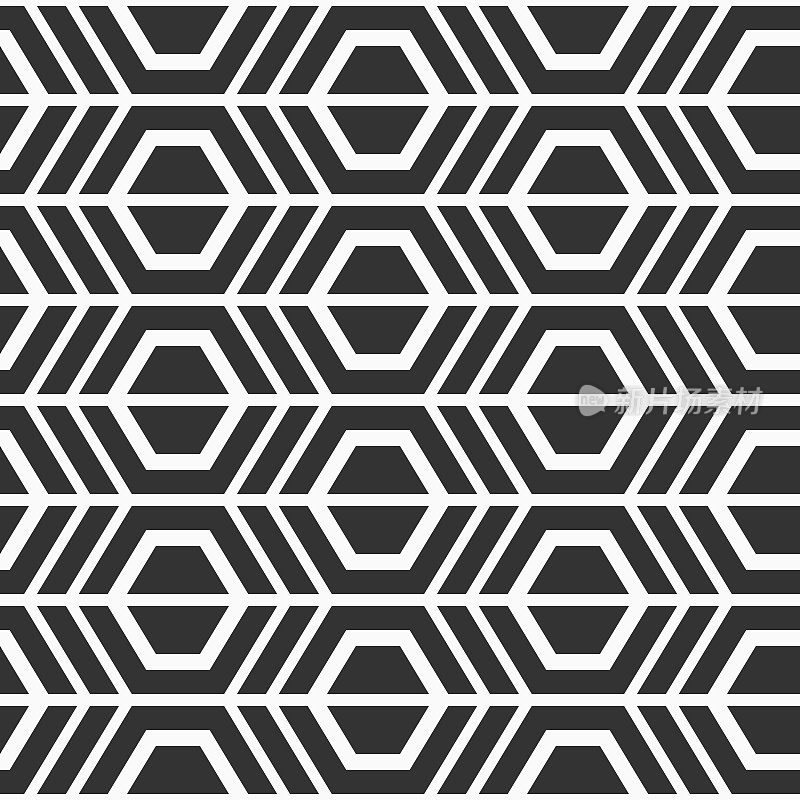 向量无缝模式。六角形几何模式。黑白格子。