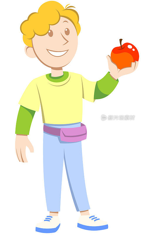 男孩拿着苹果。