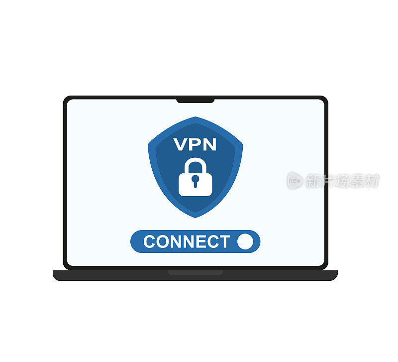 笔记本电脑上的VPN图标。虚拟专用网图标。VPN互联网安全概念图标。矢量图