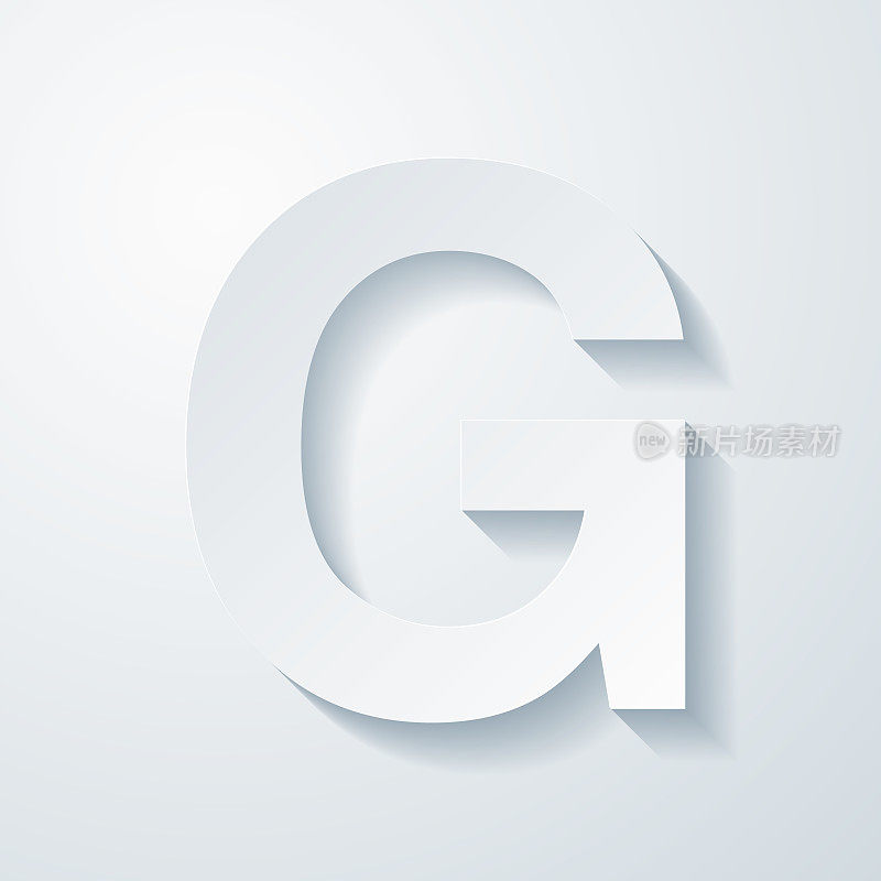 字母G.空白背景上剪纸效果的图标