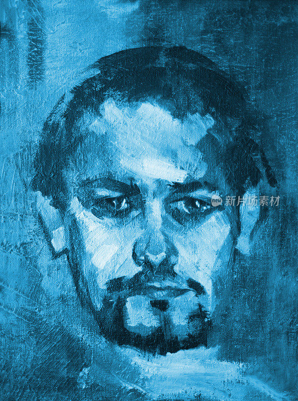 插图油画肖像的一个年轻人的黑发和蓝色的胡子