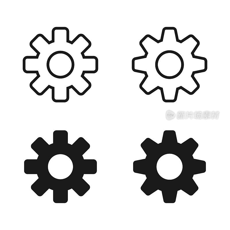 齿轮和设置图标设置矢量设计在白色背景。