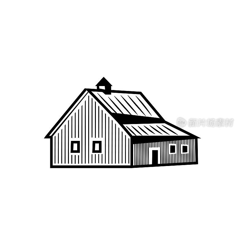 农场房子或谷仓图标。粮食和农产品的储存。
