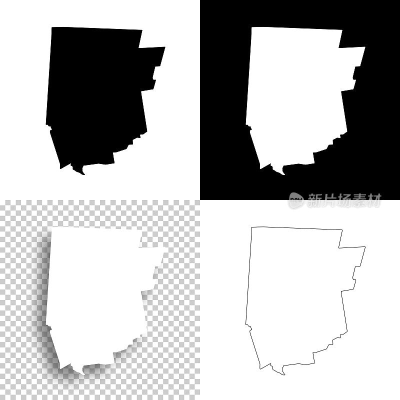 康涅狄格州利奇菲尔德县。设计地图。空白，白色和黑色背景