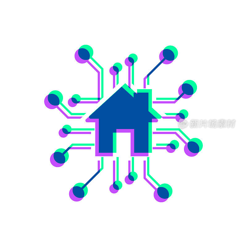 智能家居。图标与两种颜色叠加在白色背景上