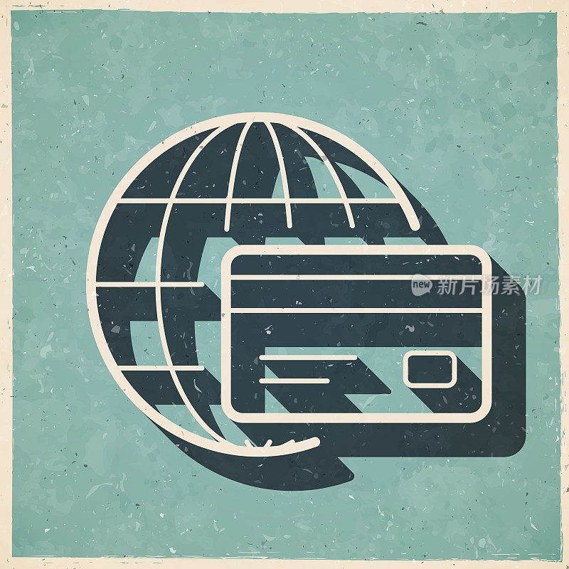 国际支付。图标复古复古风格-旧纹理纸
