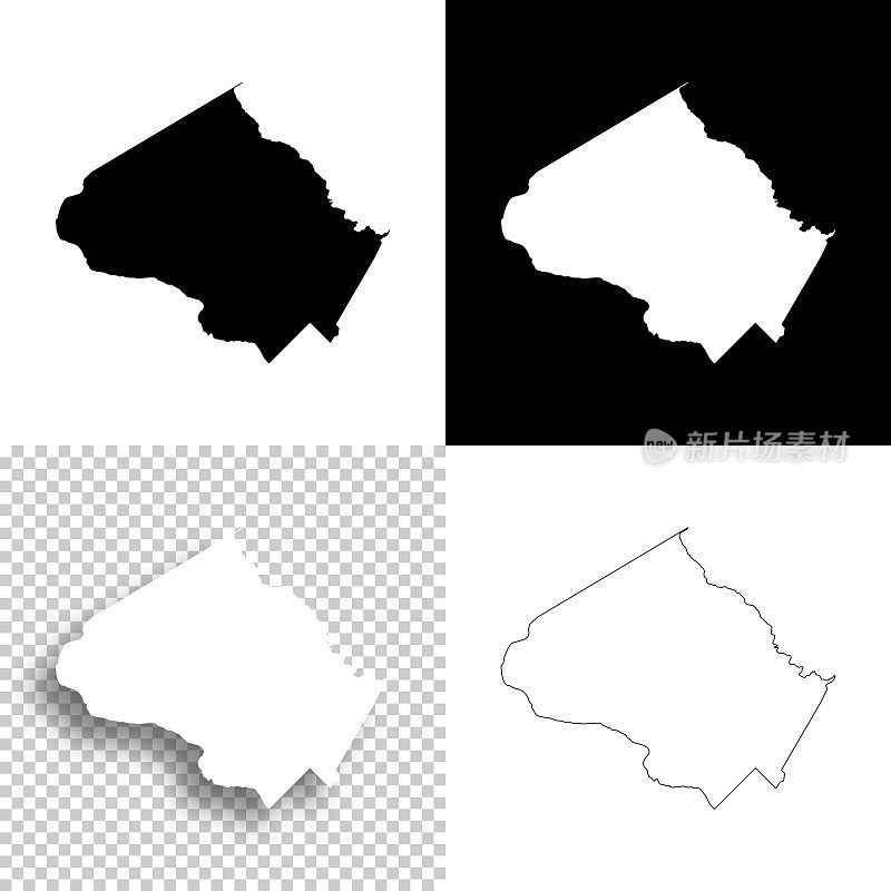 马里兰州蒙哥马利县。设计地图。空白，白色和黑色背景