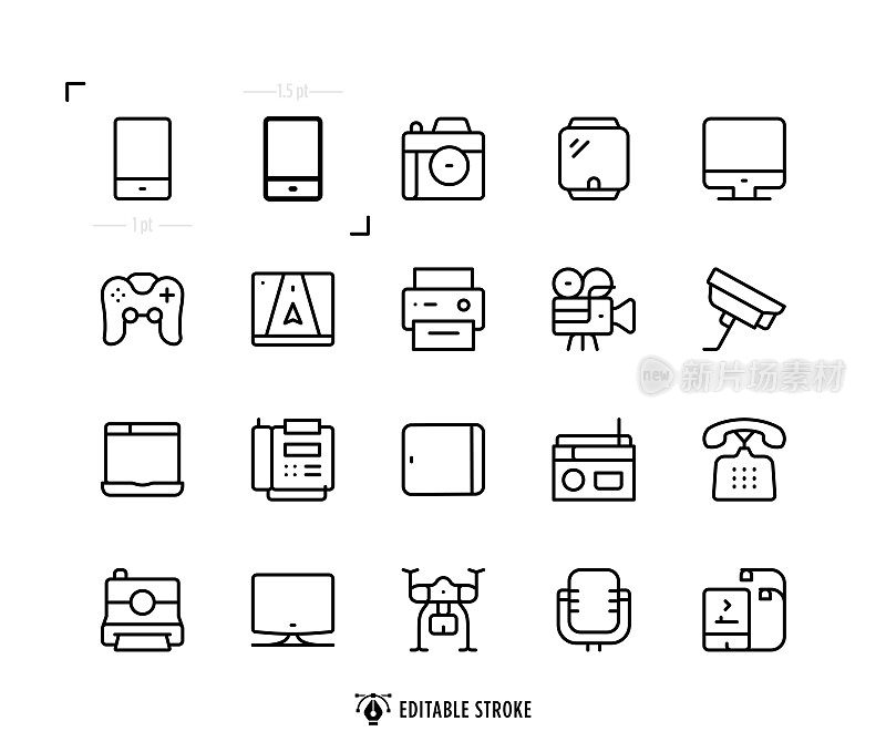 技术工具线图标集。可编辑的中风。像素完美。