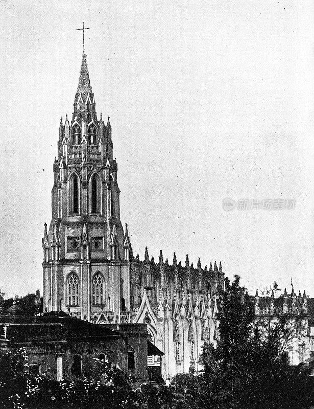 1895年印度的人物和地标:班加罗尔的圣玛丽教堂