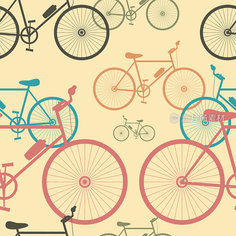 彩色自行车无缝图案