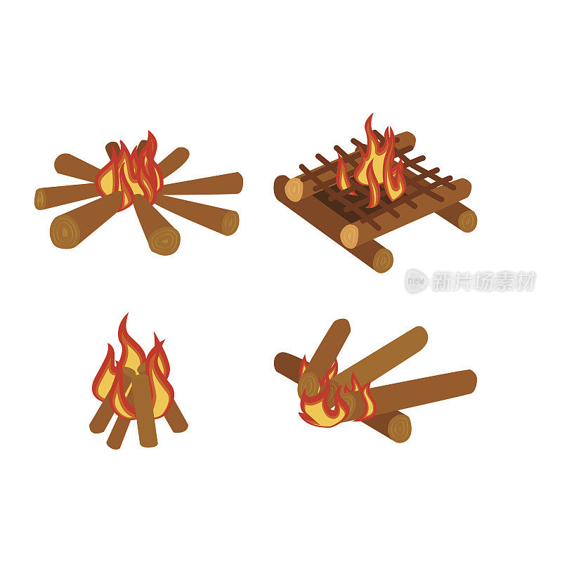孤立插图的营火原木燃烧篝火和柴火堆栈向量