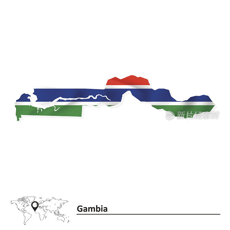 带有旗帜的冈比亚地图