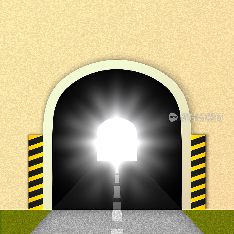 公路隧道，耀眼的车灯。矢量插图。