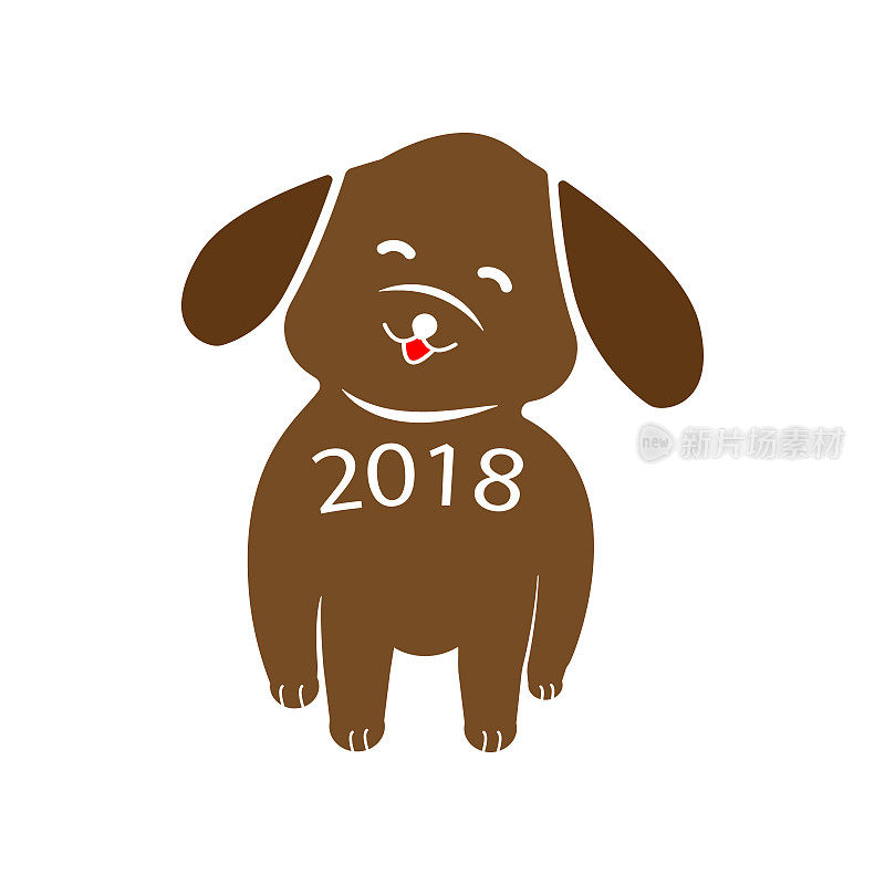 2018年狗年中国日历图标。圣诞节或新年元素。高级彩色平面设计。标志，大纲符号收集，简单图标网站，网页设计