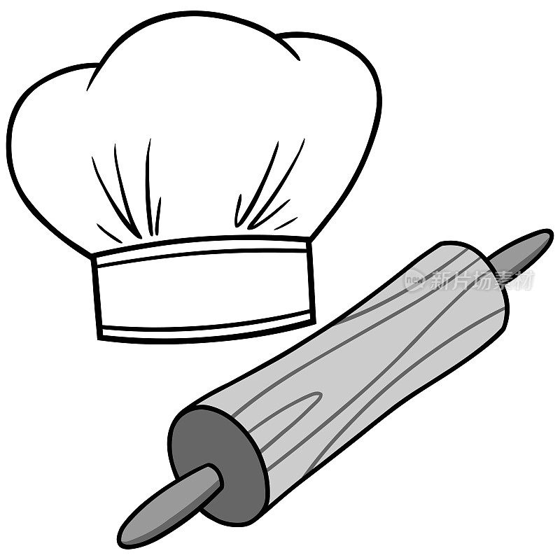 厨师帽和擀面杖插图