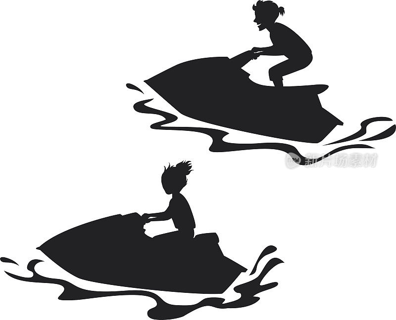 男人和女人骑着水上摩托的剪影