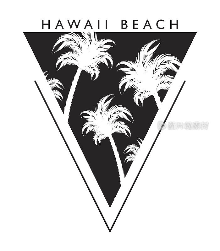 夏威夷海滩排版与棕榈树夏季度假概念t恤图形矢量印花设计