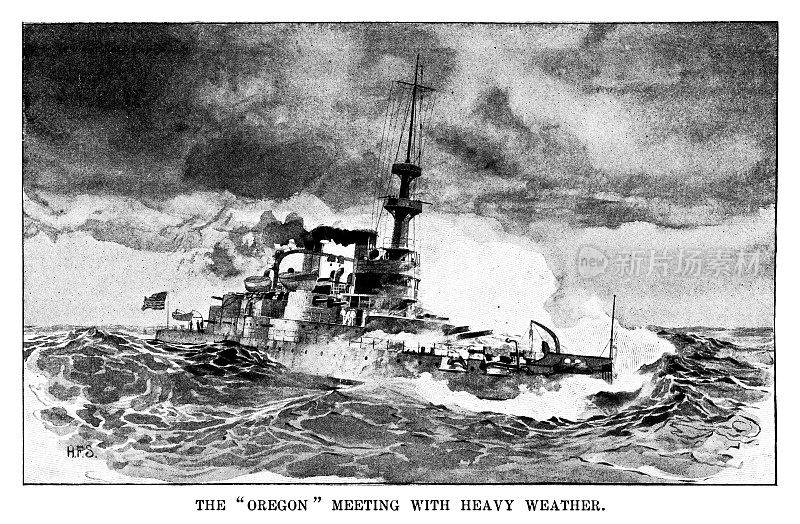 美国俄勒冈号战舰遭遇恶劣天气