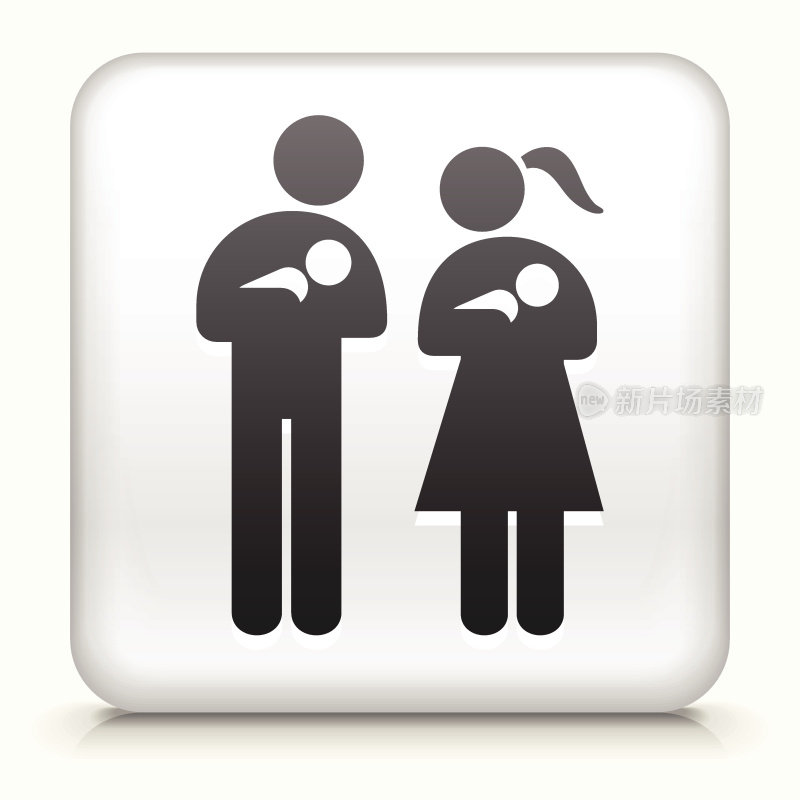 白色方形按钮与家庭和婴儿图标