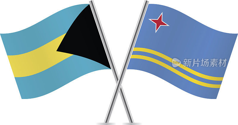 巴哈马和阿鲁巴的旗帜。向量。