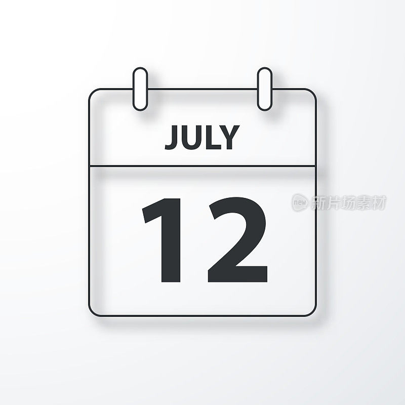 7月12日-每日日历-黑色轮廓与阴影在白色的背景
