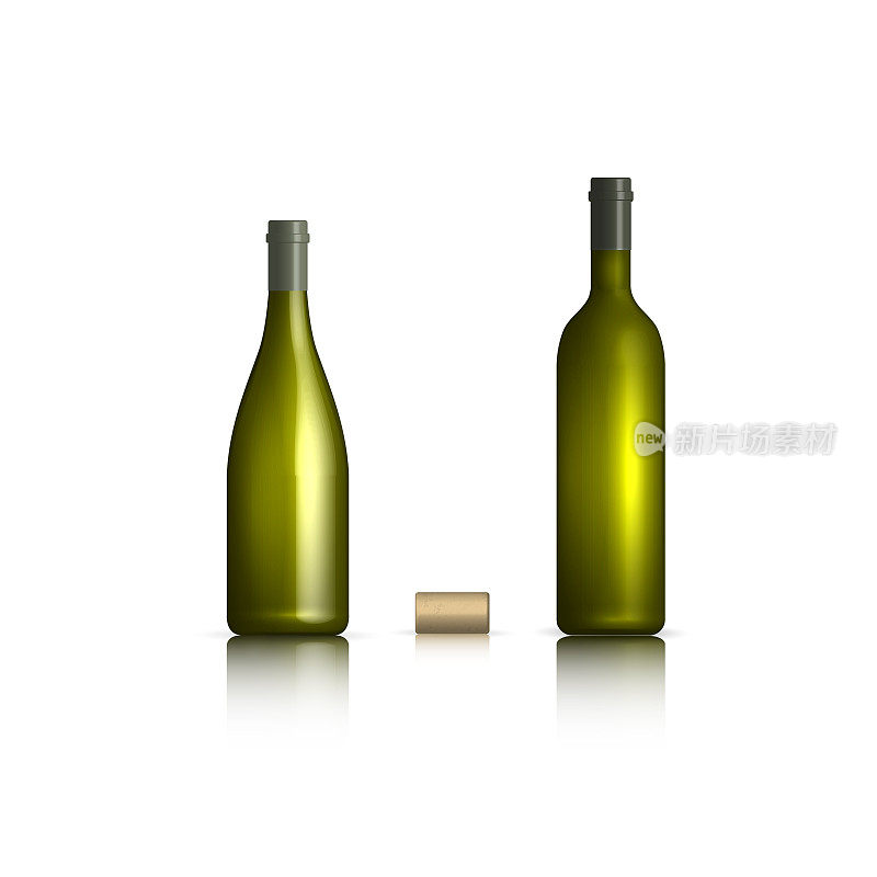 一瓶白葡萄酒，矢量插图。