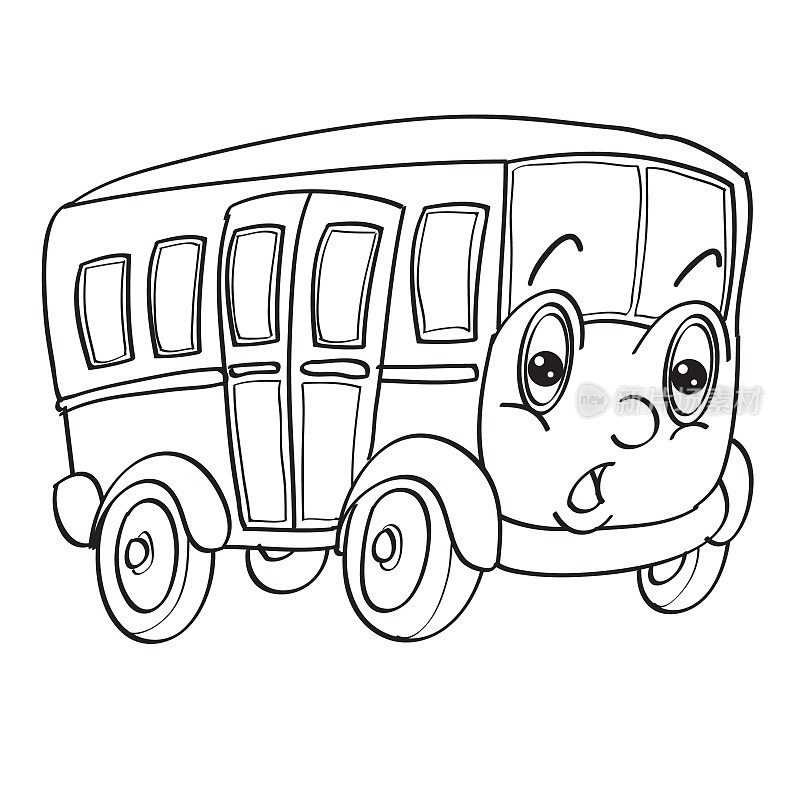 情感巴士角色，素描，白色背景上的孤立对象，矢量插图，