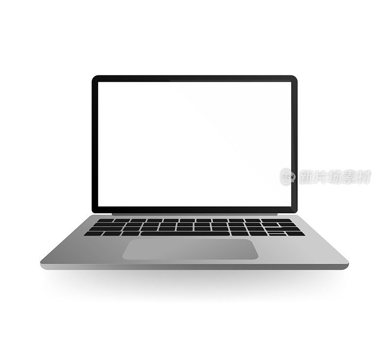 现代平面图标与黑色笔记本电脑在白色背景的概念设计。打开显示。现实的矢量图。移动互联网技术矢量插图。