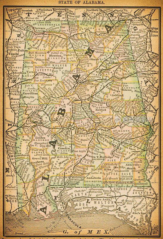 19世纪的阿拉巴马州地图