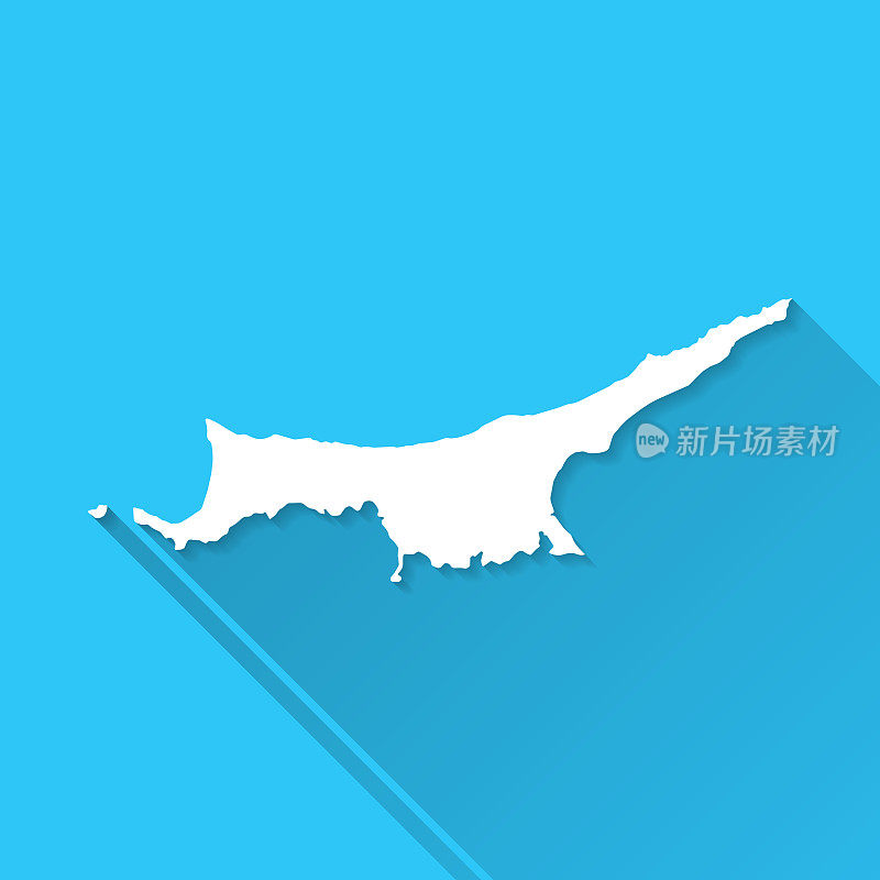 北塞浦路斯地图与长阴影在蓝色背景-平面设计