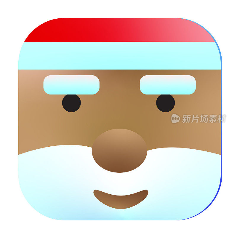 圣诞3D应用非洲裔美国人圣诞老人的脸图标设计设置在明亮的渐变颜色