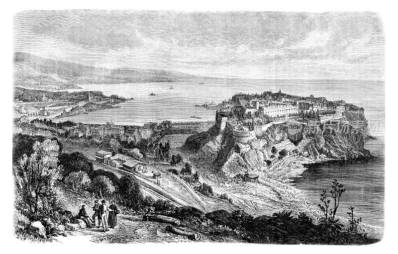 摩纳哥和蒙特卡洛鸟瞰图1874