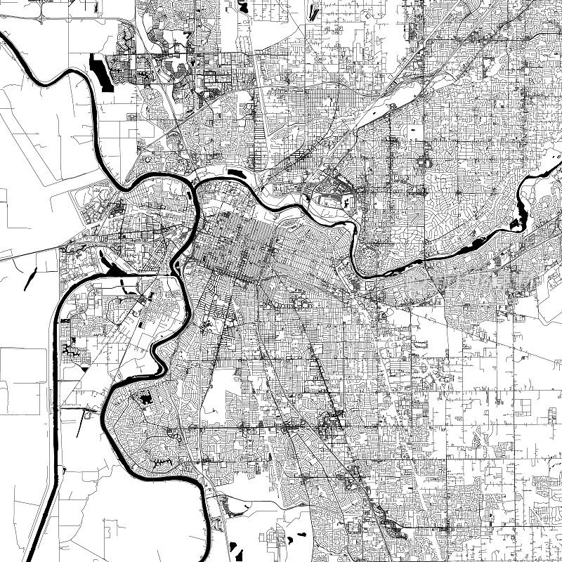 萨克拉门托，加利福尼亚美国矢量地图