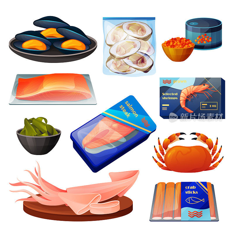海鲜产品、海鲜鱼、虾、蟹