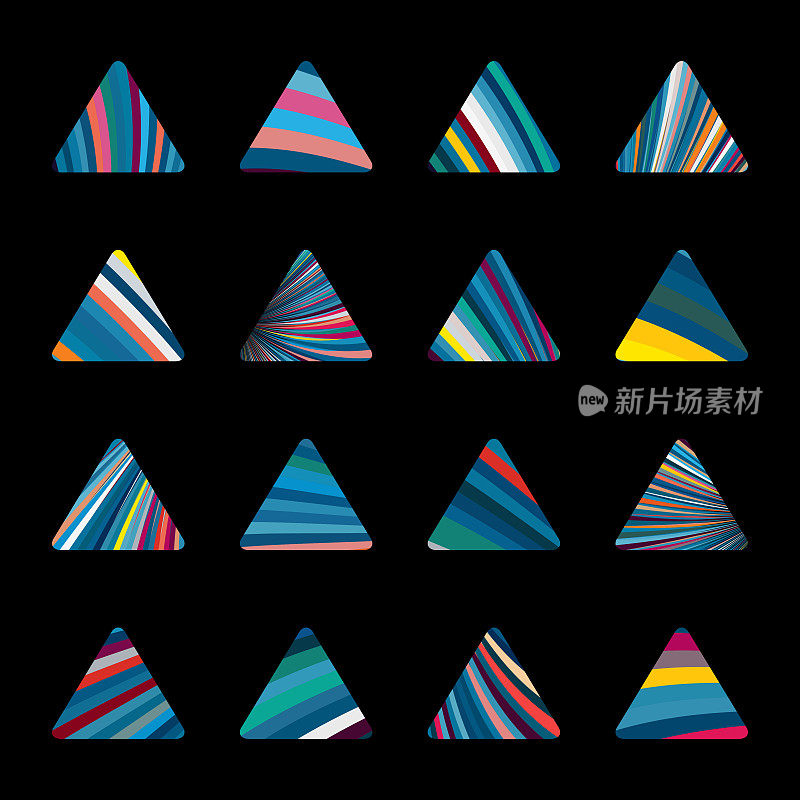 极简主义色彩条纹三角形图案按钮图标系列设计