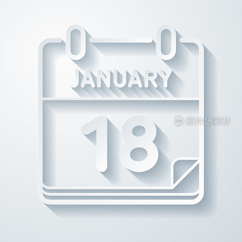 1月18日。在空白背景上具有剪纸效果的图标