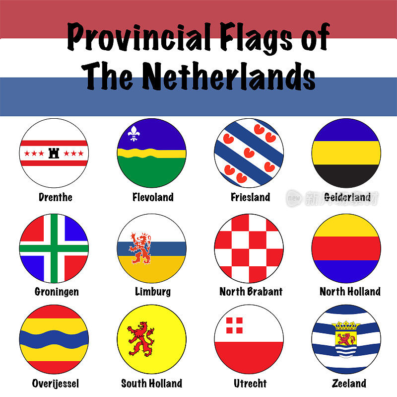 荷兰省旗(荷兰)圆矢量图标集