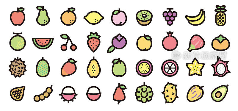水果图标集(粗体轮廓颜色版本)